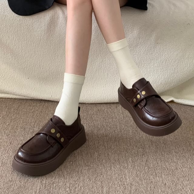 Platform Plain Studded Faux Leather Shoes