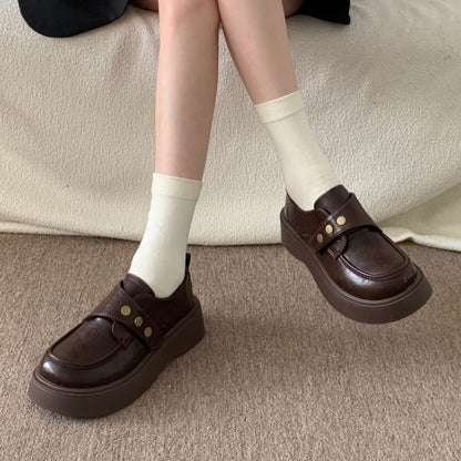 Platform Plain Studded Faux Leather Shoes