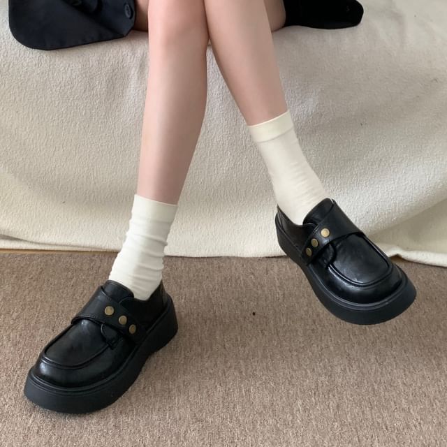 Platform Plain Studded Faux Leather Shoes