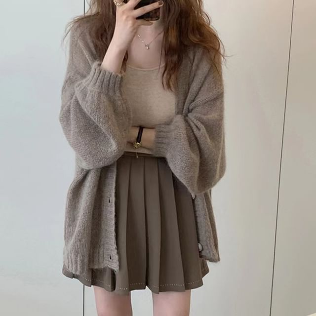 Oversized V-Neck Buttoned Cardigan