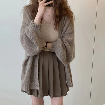 Oversized V-Neck Buttoned Cardigan