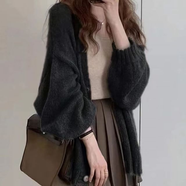 Oversized V-Neck Buttoned Cardigan