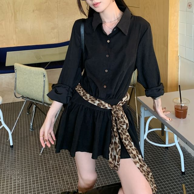 Mini A-Line Shirt with Long Sleeved, Solid Color, Relaxed Fit