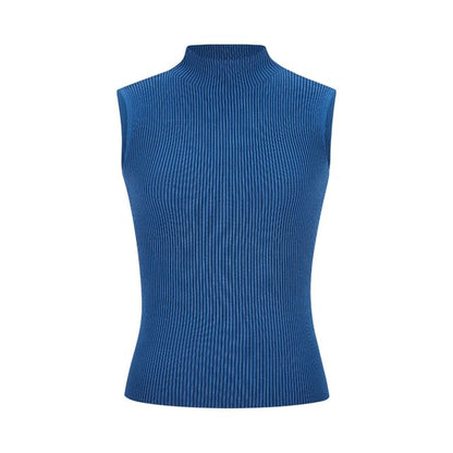 Ribbed Knit Tank Top with Mock Neck, Solid Color, Fitted