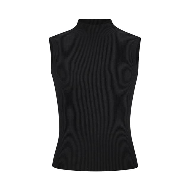 Ribbed Knit Tank Top with Mock Neck, Solid Color, Fitted
