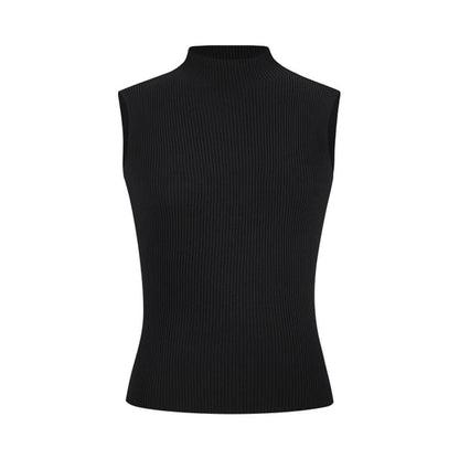Ribbed Knit Tank Top with Mock Neck, Solid Color, Fitted