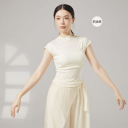 Plain Mock-Neck Short-Sleeved Dance Top