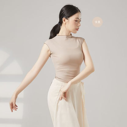 Plain Mock-Neck Sleeveless Dance Top