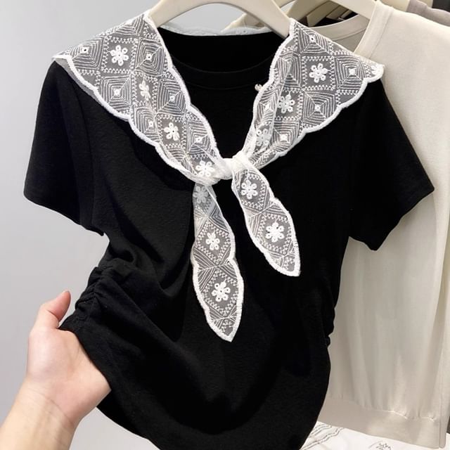 Solid Tee with Round Neck, Short Sleeved, Scarf Set