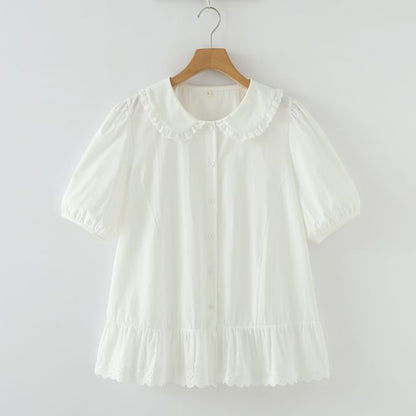 Plaid Peter Pan Collar Short-Sleeved Shirt