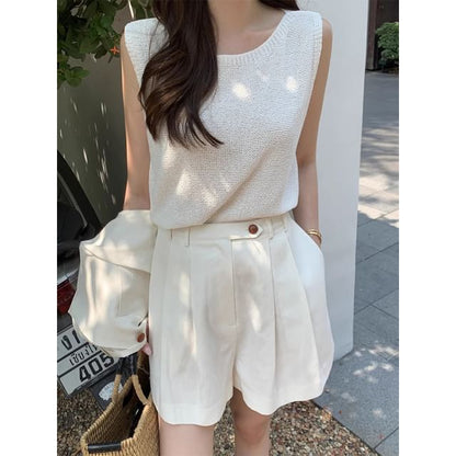 Plain Knitted Round-Neck Tank