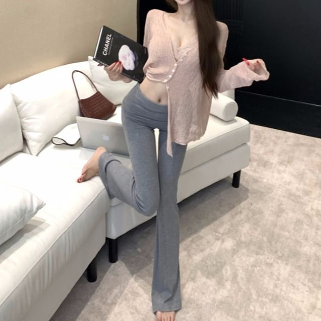 Bootcut Pants and V-Neck Cardigan with Cami Top Set