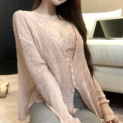 Bootcut Pants and V-Neck Cardigan with Cami Top Set