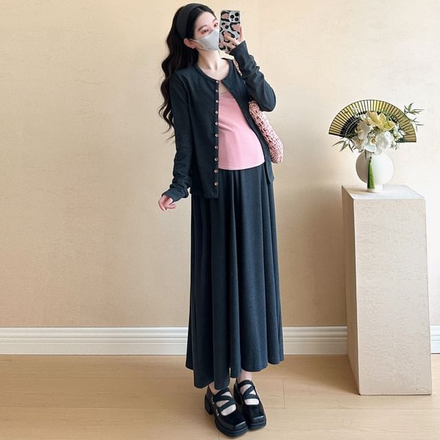 Maternity Cami Cardigan Maxi Skirt Knitted Four-Piece Set