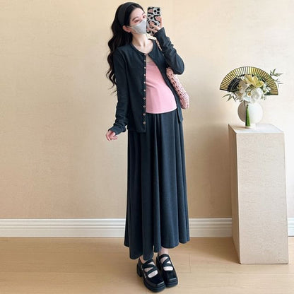 Maternity Cami Cardigan Maxi Skirt Knitted Four-Piece Set