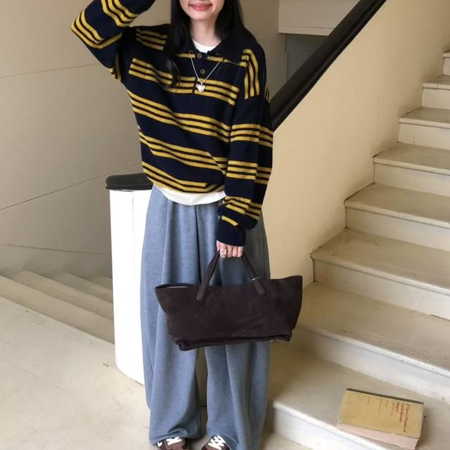 Striped Knitted Polo Sweater