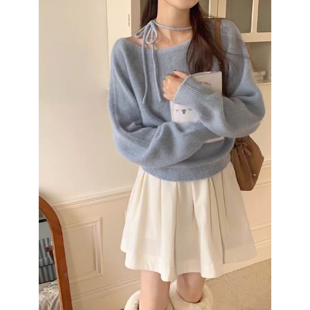 Plain Boat-Neck Knitted Sweater