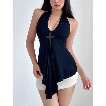 Ruched Tank Top with V-Neck, Solid Color, Fitted Silhouette
