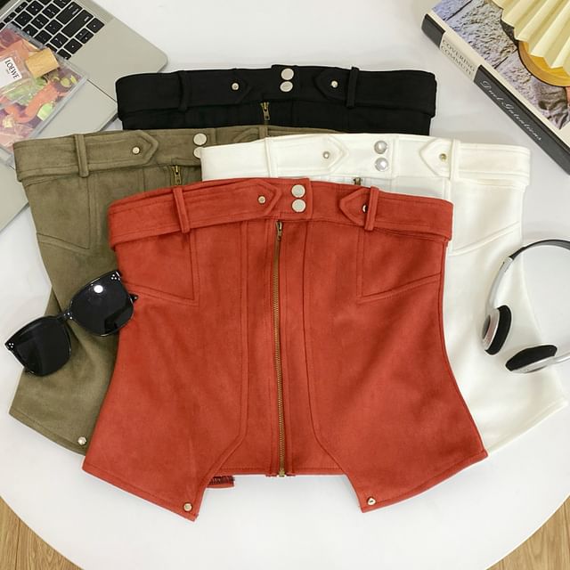 Zip-Up Tube Top with Solid Color, Fitted Silhouette