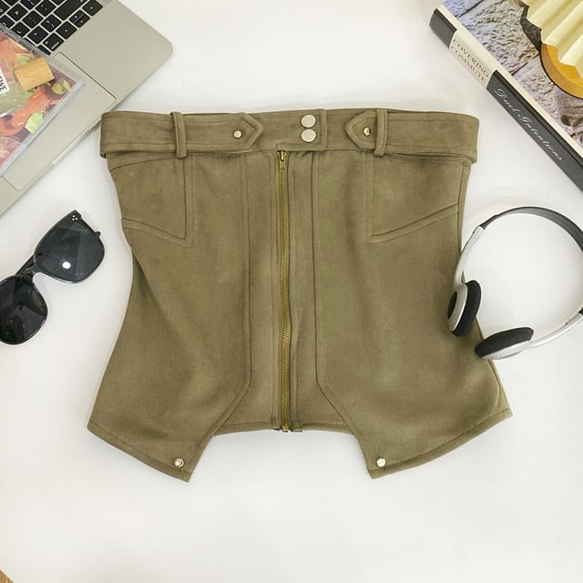 Zip-Up Tube Top with Solid Color, Fitted Silhouette