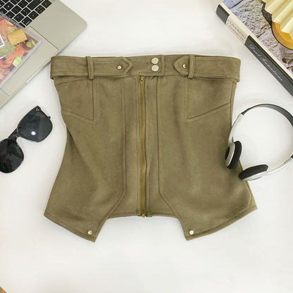 Zip-Up Tube Top with Solid Color, Fitted Silhouette