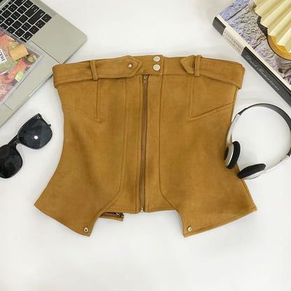 Zip-Up Tube Top with Solid Color, Fitted Silhouette