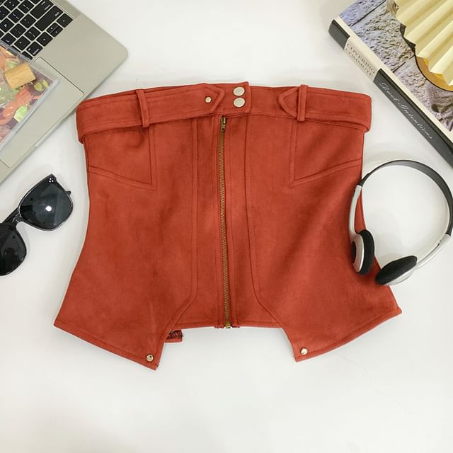 Zip-Up Tube Top with Solid Color, Fitted Silhouette