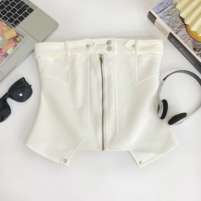 Zip-Up Tube Top with Solid Color, Fitted Silhouette