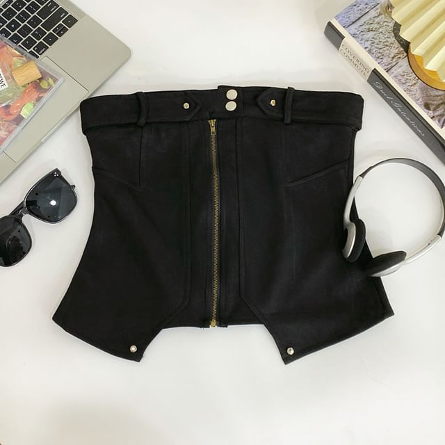 Zip-Up Tube Top with Solid Color, Fitted Silhouette