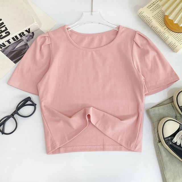 Solid Tee with Crew Neck, Short Sleeved, Relaxed Fit