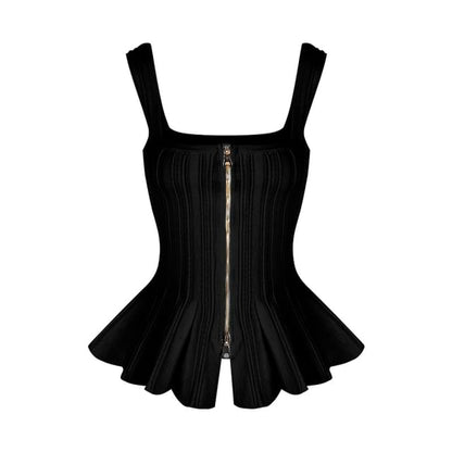 Peplum Knit Tank Top with Scoop Neck, Zip-Up, Mini A-Line Skort