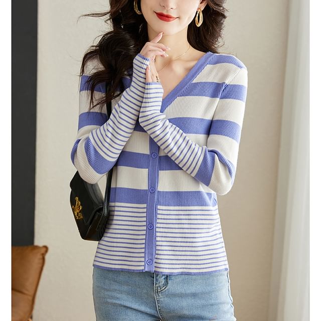 Striped V-Neck Cardigan