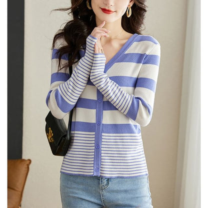 Striped V-Neck Cardigan