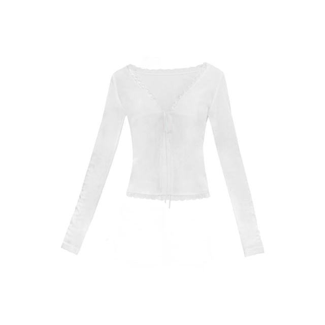 V-Neck Lace Camisole Top with Light Cardigan