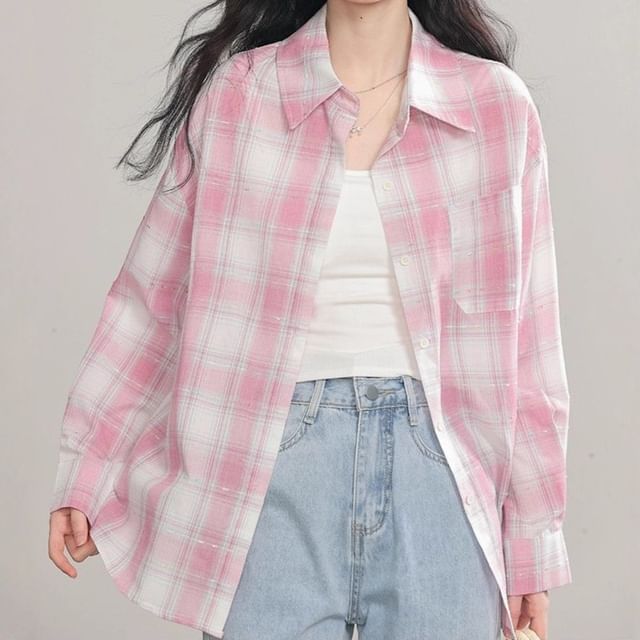 Plaid Long-Sleeved Button Shirt