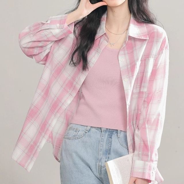 Plaid Long-Sleeved Button Shirt