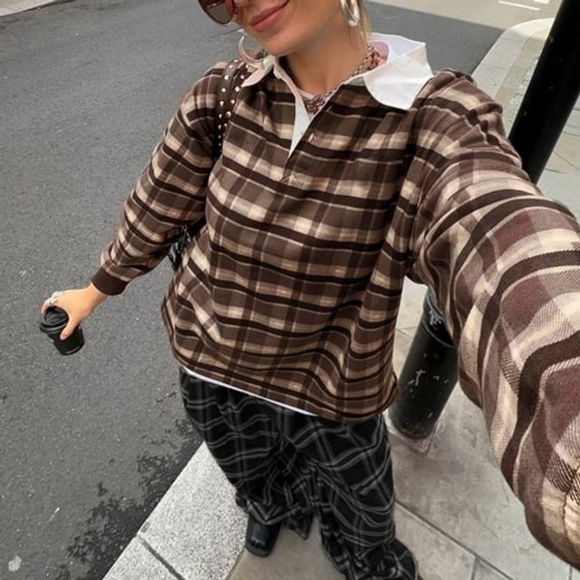 Plaid Polo Pullover Sweater