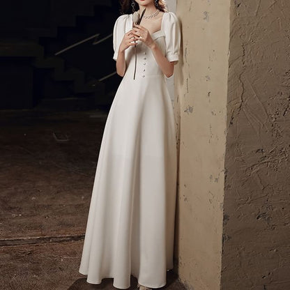 Short-Sleeve / Sleeveless Plain Maxi A-Line Wedding Dress