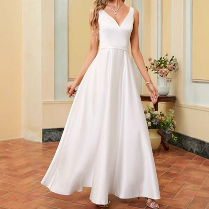 Sleeveless V-Neck Plain A-Line Evening Gown