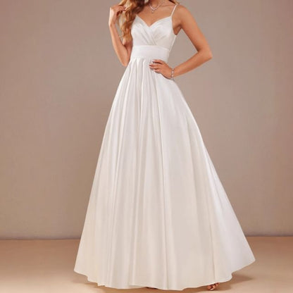 Spaghetti Strap V-Neck Plain Evening Gown