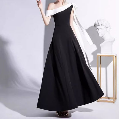 Off Shoulder Two Tone A-Line Evening Gown