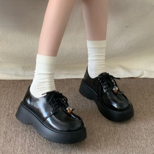 Faux Leather Platform Lace-Up Shoes