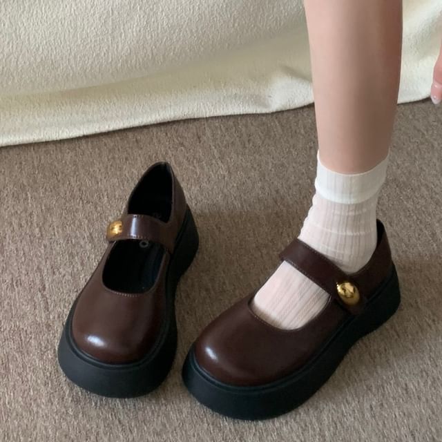 Faux Leather Platform Mary Jane Shoes