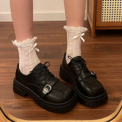 Faux Leather Hidden Wedge Lace-Up Shoes