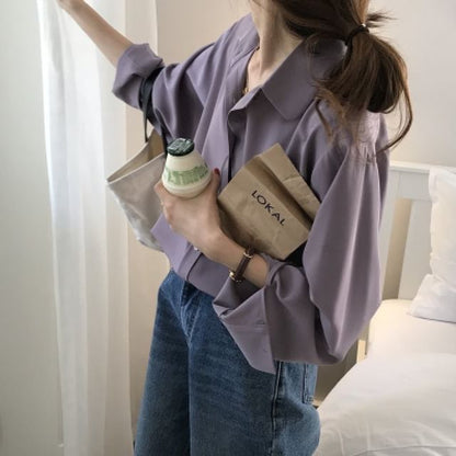 Plain Collared Long-Sleeved Shirt