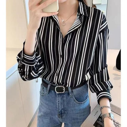 Striped Collared Long-Sleeved Shirt