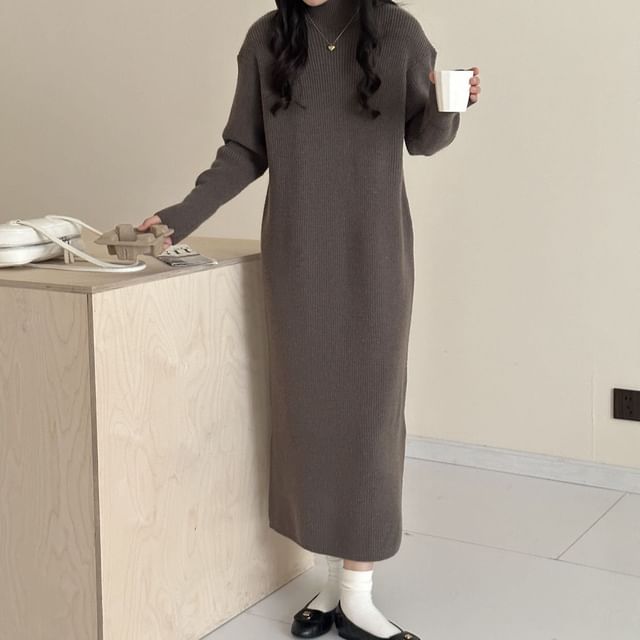 Mock Neck Plain Maxi Sweater Dress