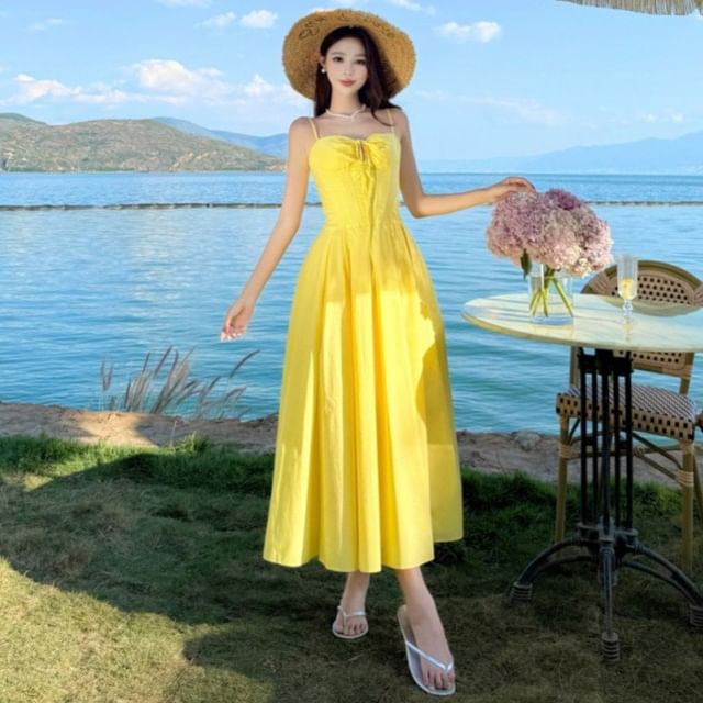 Spaghetti Strap Plain Maxi A-Line Dress