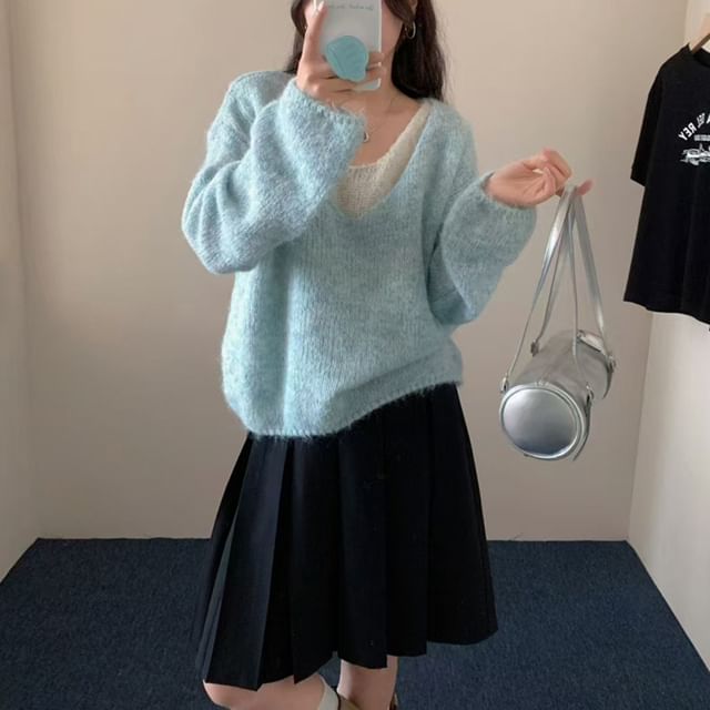 Mock Two-Piece V-Neck Sweater