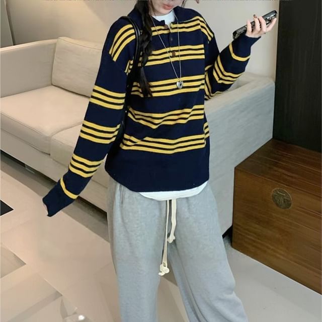 Striped Polo Pullover Sweater